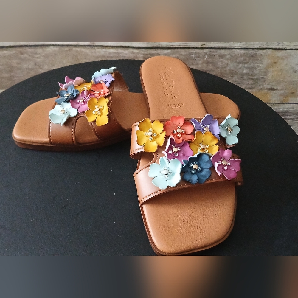 Mariella Multicolor Floral Sandals, Leather, Italy